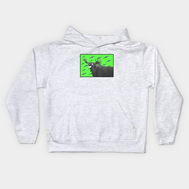 Moose with cartoon eyes and neon green background Kids Hoodie by Dazedfuture
